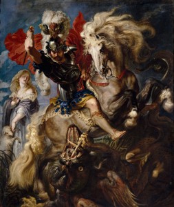 Saint George and the Dragon, 1606-1608, Peter Paul Rubens, Flemish, 1577-1640, oil on canvas, 121 x 181 in., © Museo Nacional del Prado.